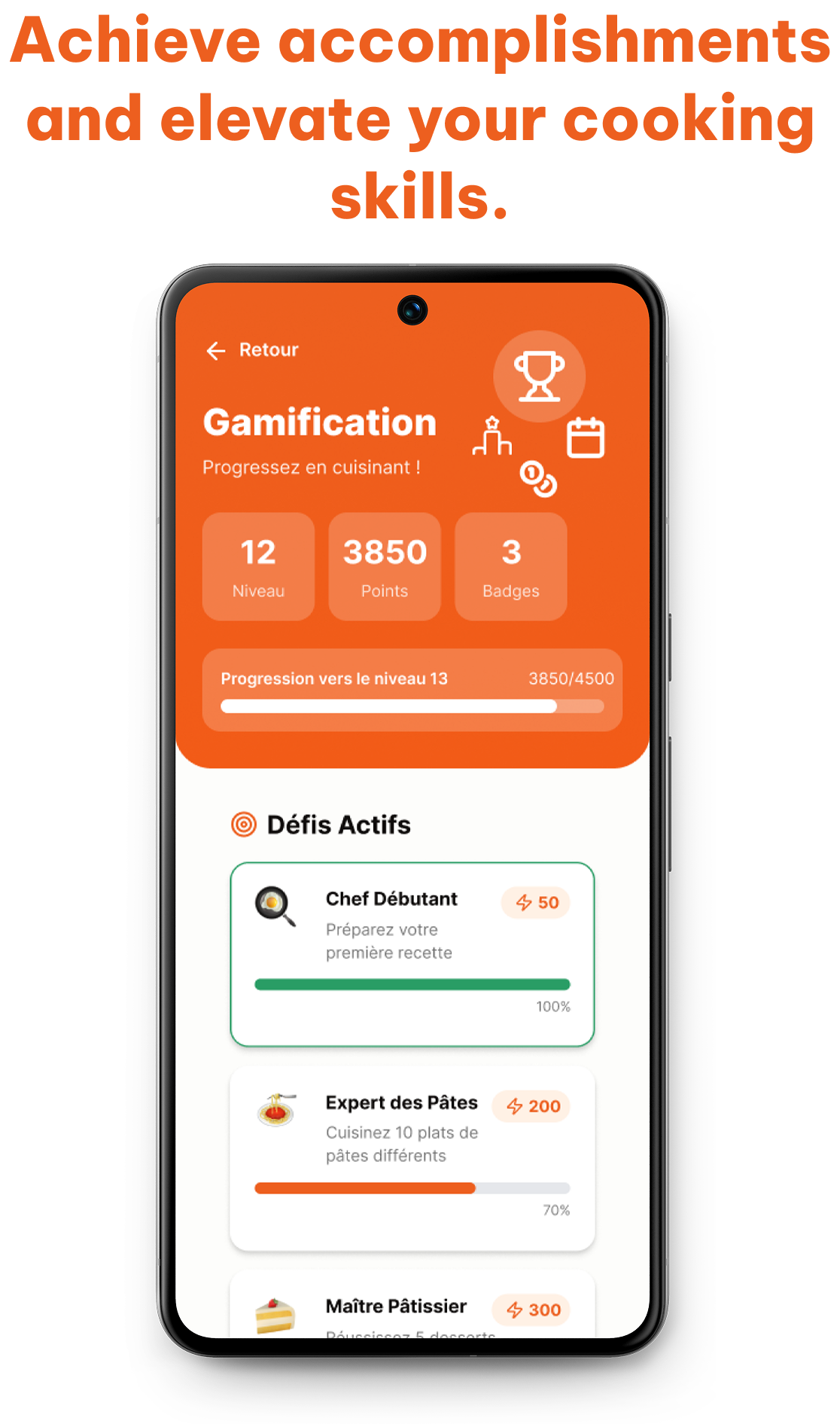 Système de gamification, niveaux et défis